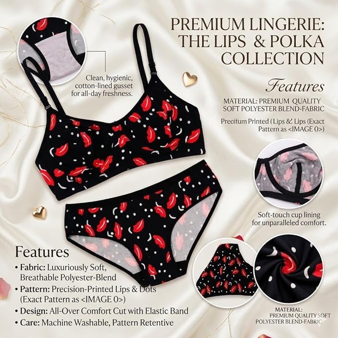 Image of Soft Lace Non Padded Bra Panty Set for Women || Non Padded Lingerie Set for Female,Ladies