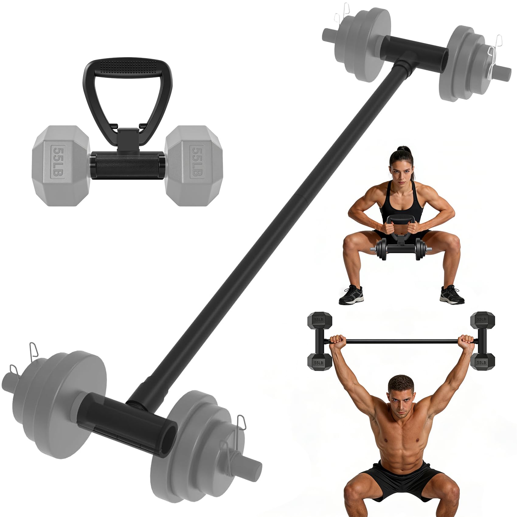 Photo 1 of ***MISSING PIECES -SELLING AS PARTS ONLY*** 2-Piece Set Dumbbell to Barbell and Kettlebell, Barbell for Dumbbells Attachment Adjustable Weight up to 200Lb(Kettlebell 100Lb), Home Fitness Uses Dumbbell to Weight Lifting Barbell Converter Bar Barbell