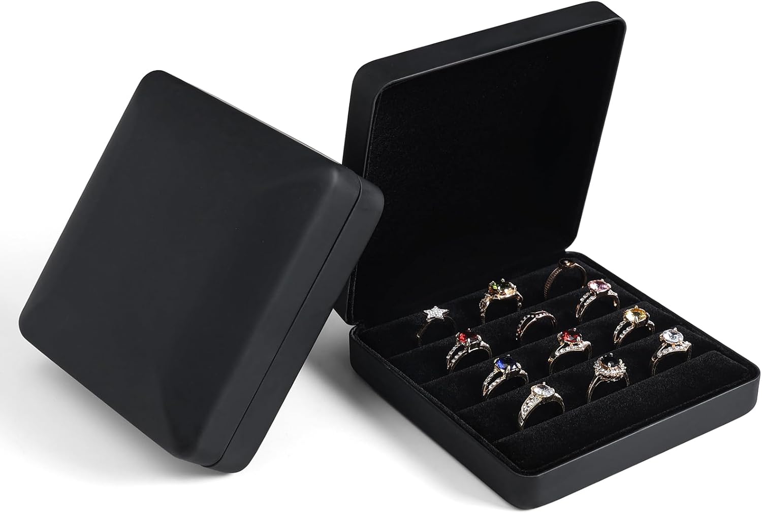 Small Ring Organizer Box, Portable Jewelry Rings Display Collector Case, Jewelry Ring Tray holder Showcase. Modern Rings Storage Boxes Fit for Women, Girl for Travel (Black) - Image 5