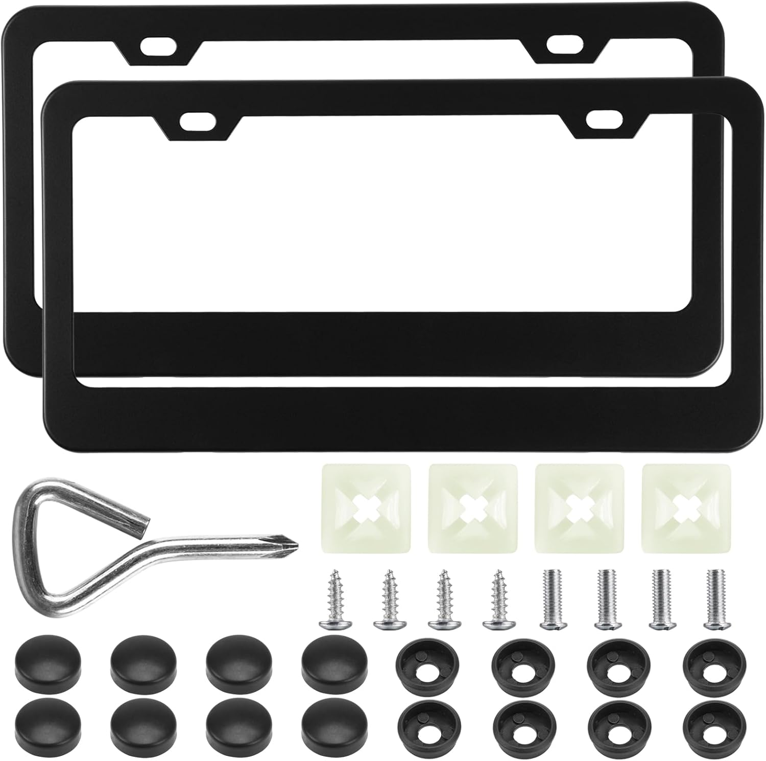 Matte Black License Plate Frame with Black Screw Caps,Hevay Duty