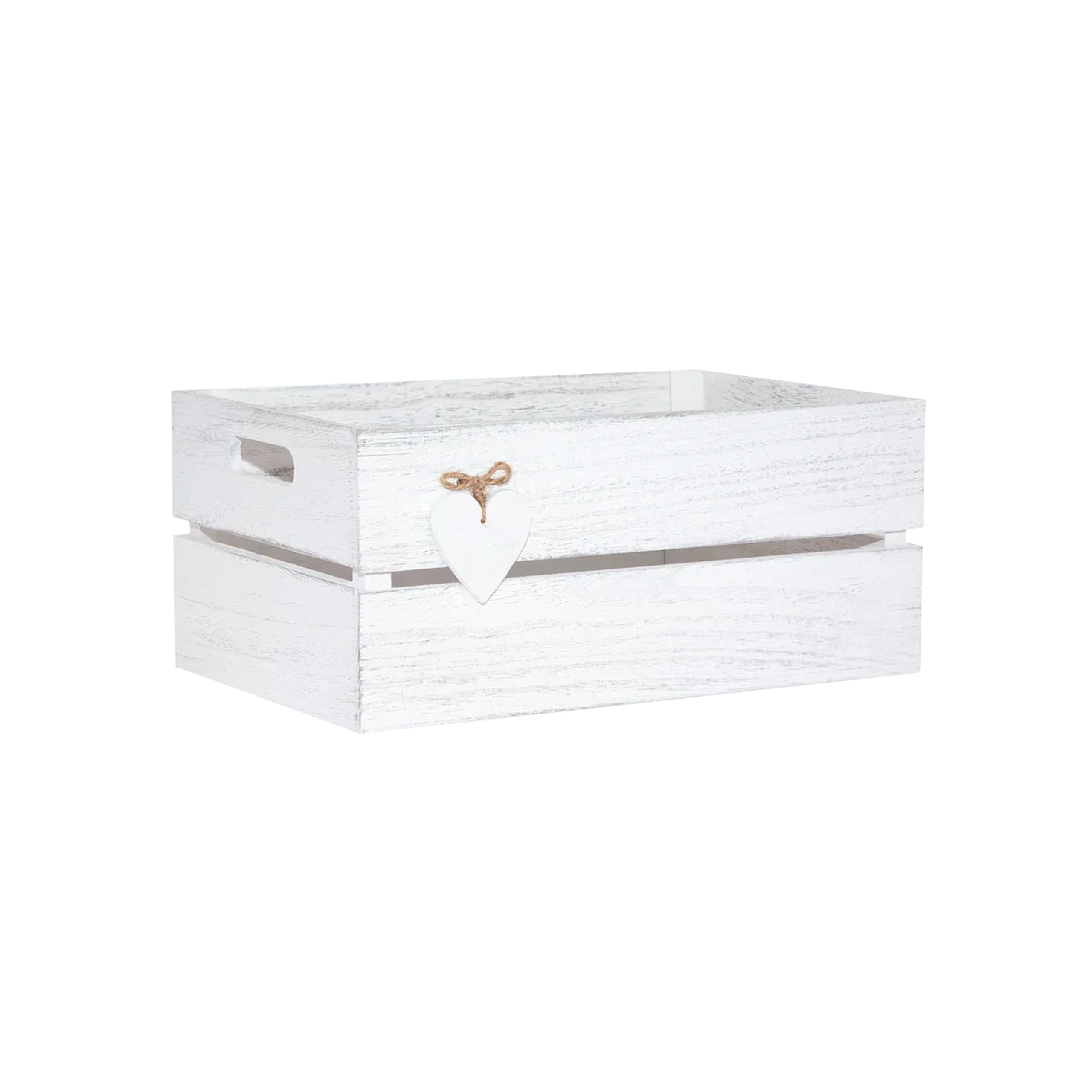 Wickerfield Grey Wooden Crate With Heart Pendant Storage Box Gift Hampers Display Tray (Small)