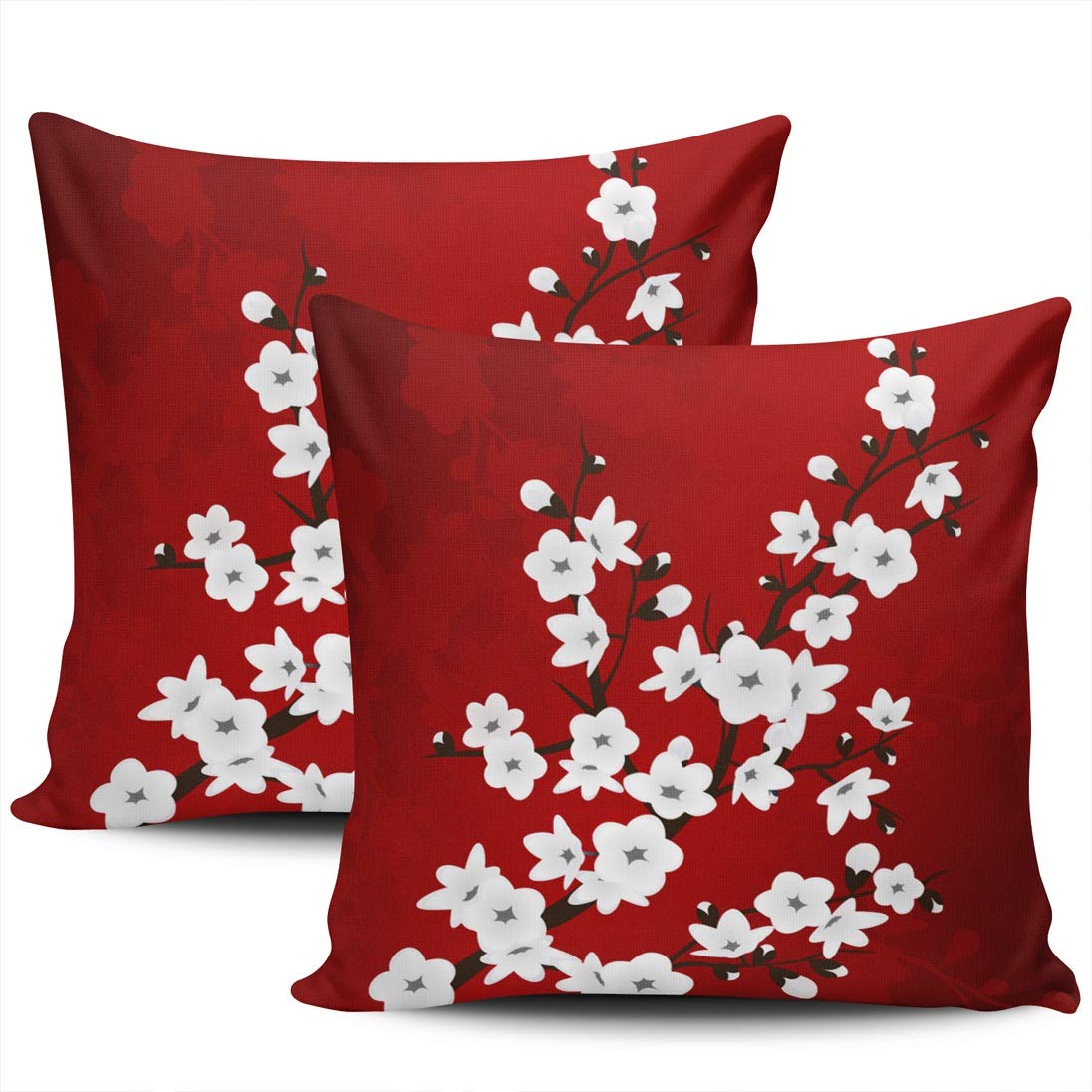 WEINIYABedroom Sofa Decoration Pillowcases 2 Pack Red Black and White Cherry Blossoms European Cushion Case Throw Pillow Covers 26x26 Inch Double Sides Print