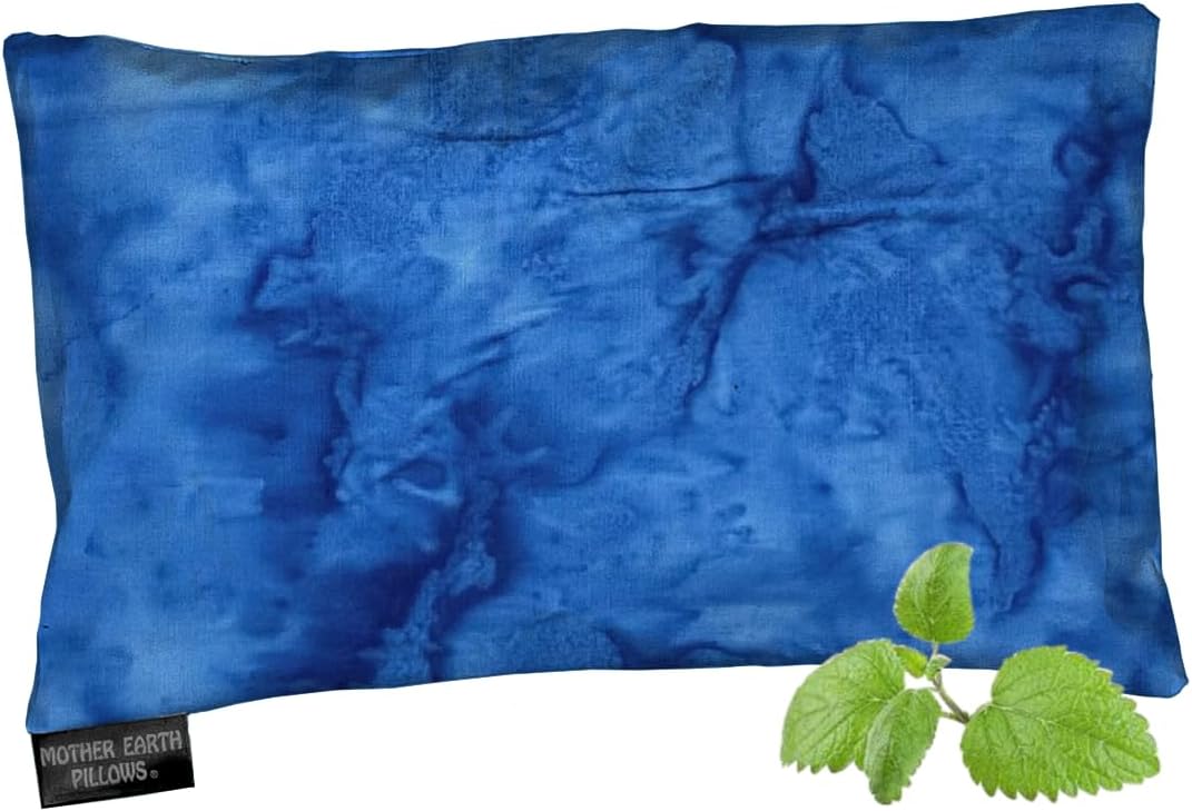 Mother Earth Pillows Small Therapeutic Flax Pillow for Natural Pain Relief (Relieve Herbal Blend, Blue Print)