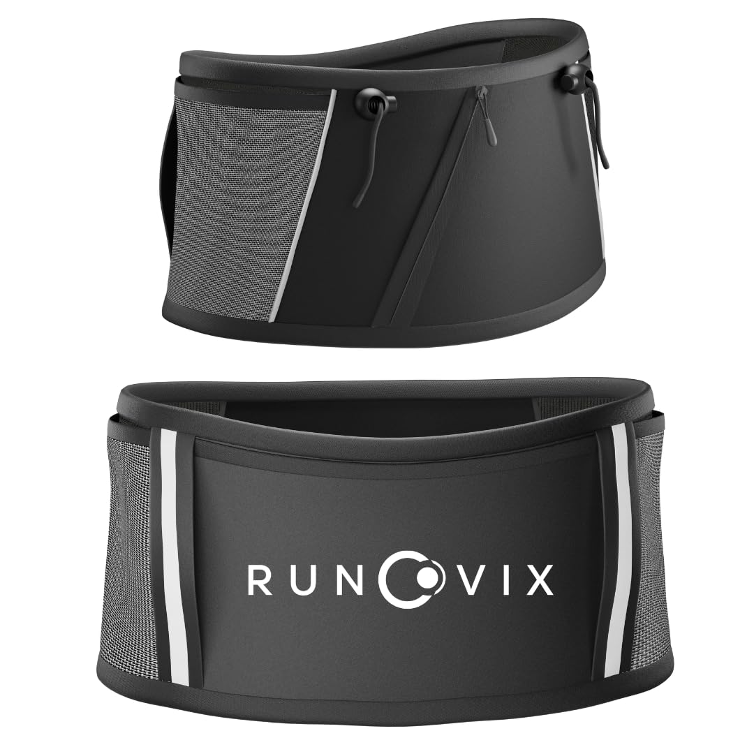 Ceinture Running Femme et Homme Unisexe, Ceinture Course à Pied et Trail avec Porte-Bâtons et Porte-Dossard, Poche Zippée Sécurisée pour Smartphone (M-L)