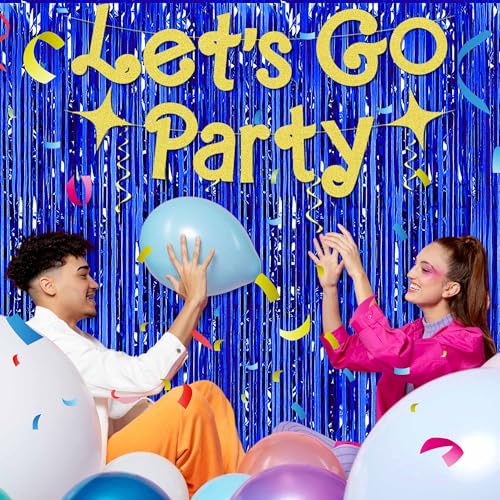 Image of 3 Pack Blue Foil Fringe Curtains Backdrop, 3.28 x 9.8 Ft Metallic Streamers Tinsel Curtains Background for Photo Booth, Birthday, Halloween, Christmas, Thanksgiving, New Year Party Decorations