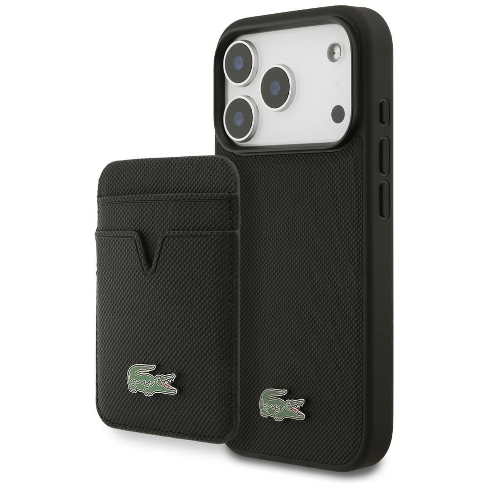 CG MOBILE Lacoste etui + zestaw portfela Iconic Petit Pique kompatybilne z MagSafe do iPhone 17 Pro (czarne)