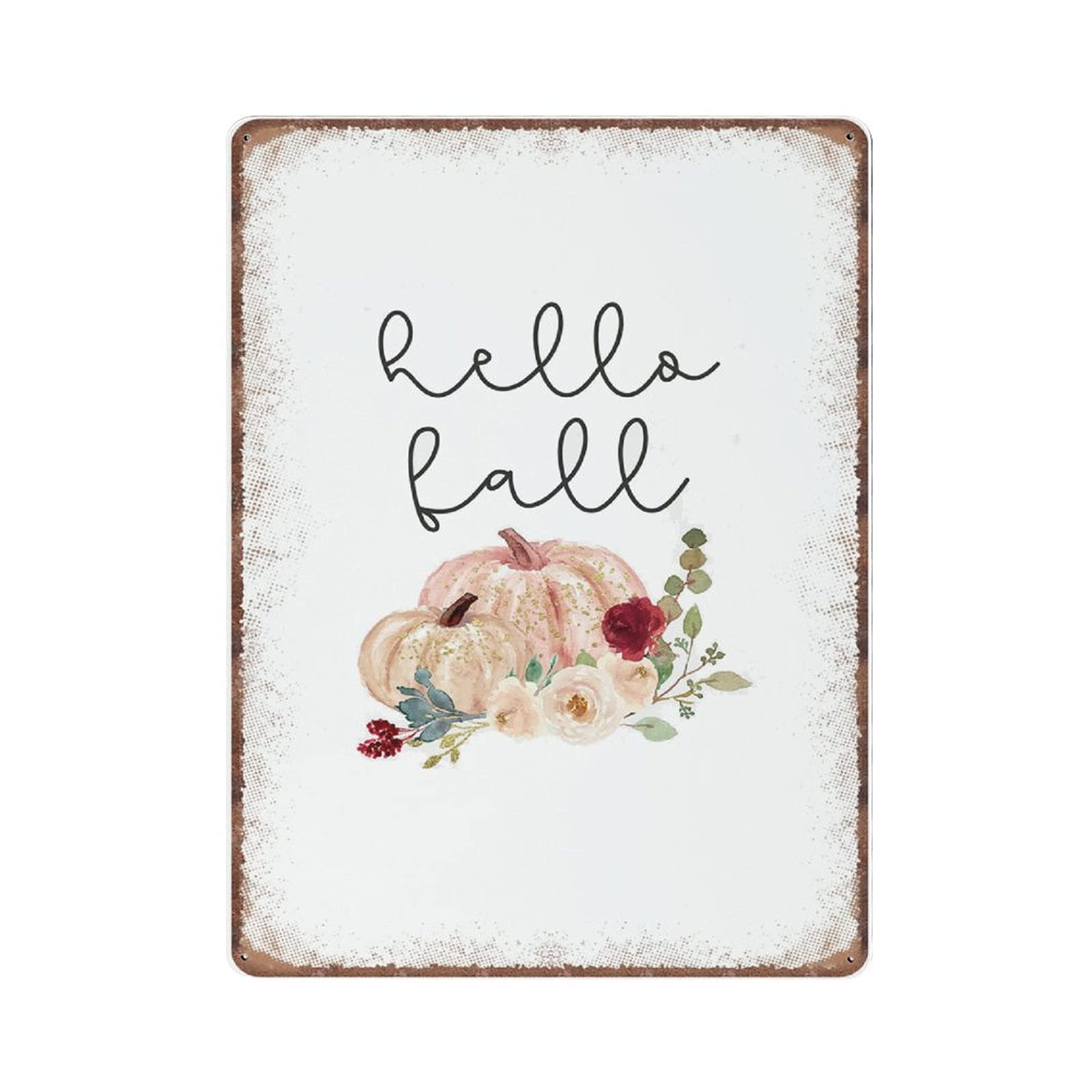 rayprint Hello Fall Pumpkin Tin Signs, Fall Pumpkin Autumn Decor, Fall Decor Retro Funny Metal Sign Vintage Poster Wall Art for Kitchen Garden Bathroom Farm Home Coffee Decor Tin Sign, 30x40 cm