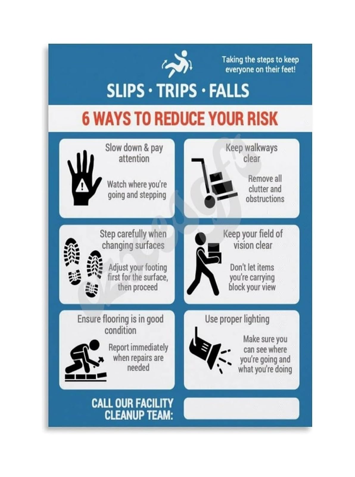 AUOQKQUT Accident Prevention Poster Slip Trip Fall Warning Wall-Art for Workplace Office School Break Room Decor Unframed,16X24inch(40X60cm)