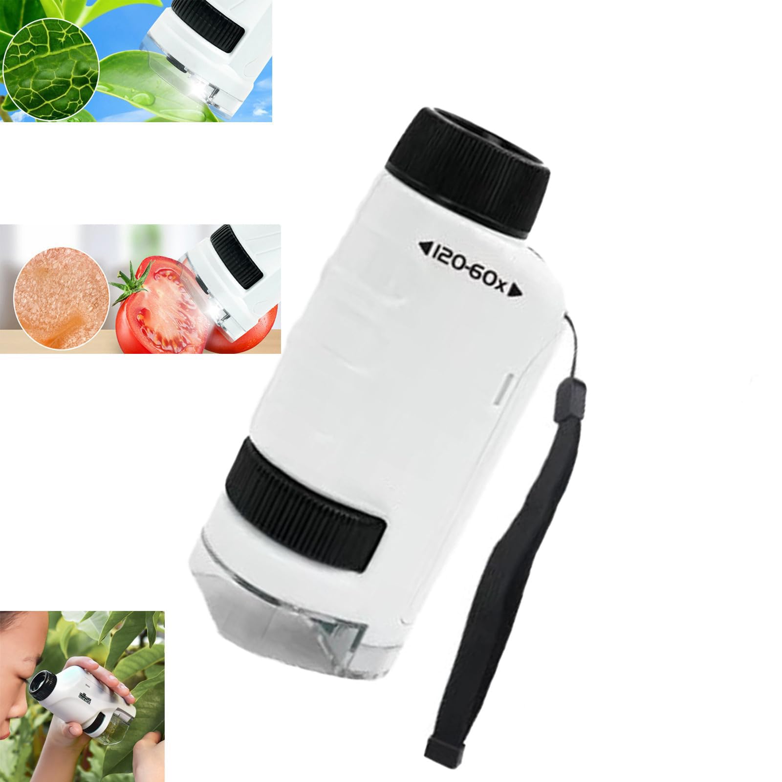 Miniscope Kids, Pocket Microscope for Kids, Handheld Microscope, Portable Microscope, Led Lighted Pocket Microscope, for Children’s Learning, Scientific Experiment and Exploring The World (White)