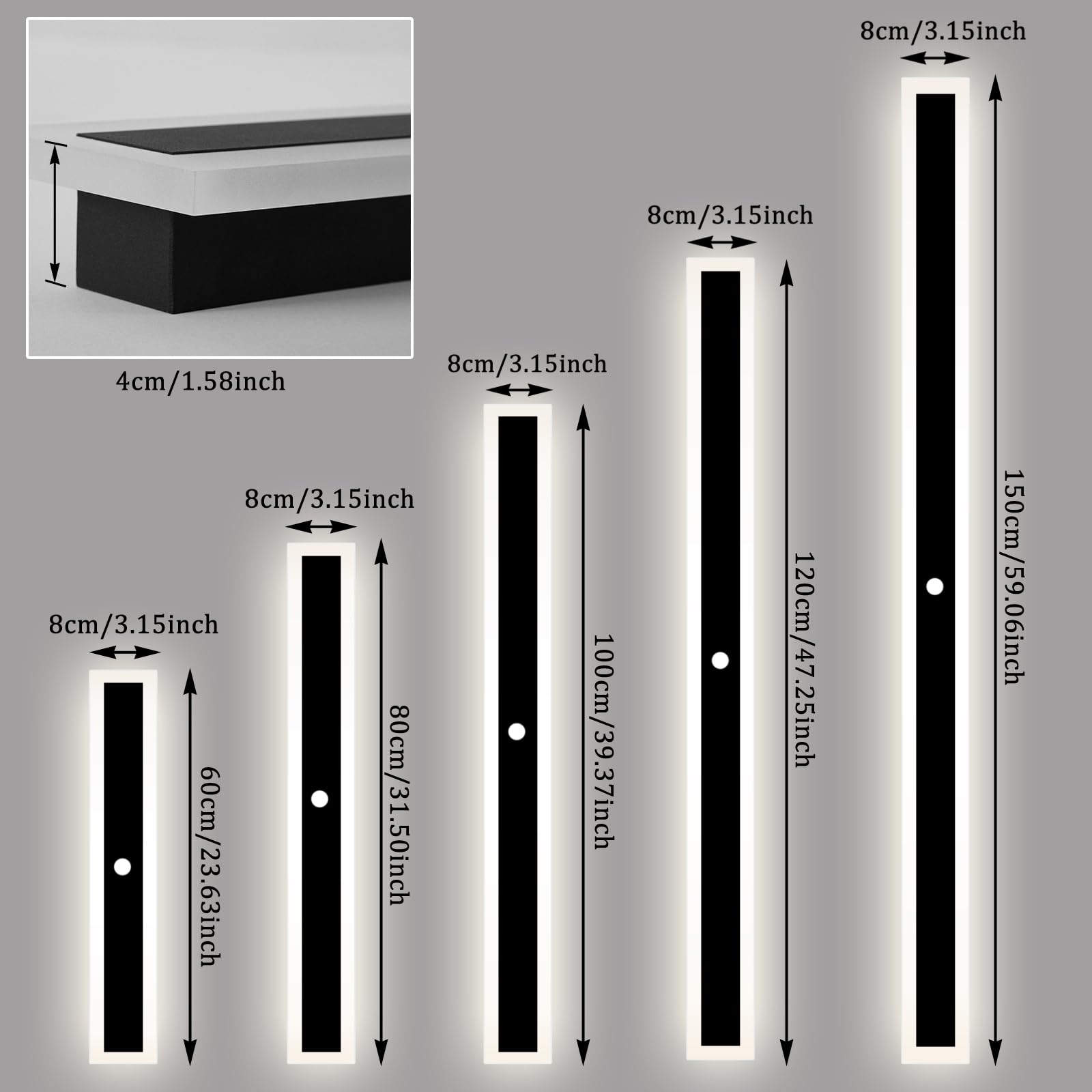 Exterior Aplique Pared con Sensor de Movimiento LED Lámpara de Pared Impermeable IP65 Patio Iluminación Aluminio Blanco Natural 4500K Largo Luz Pared para Jardín Puerta Delantera (120cm)