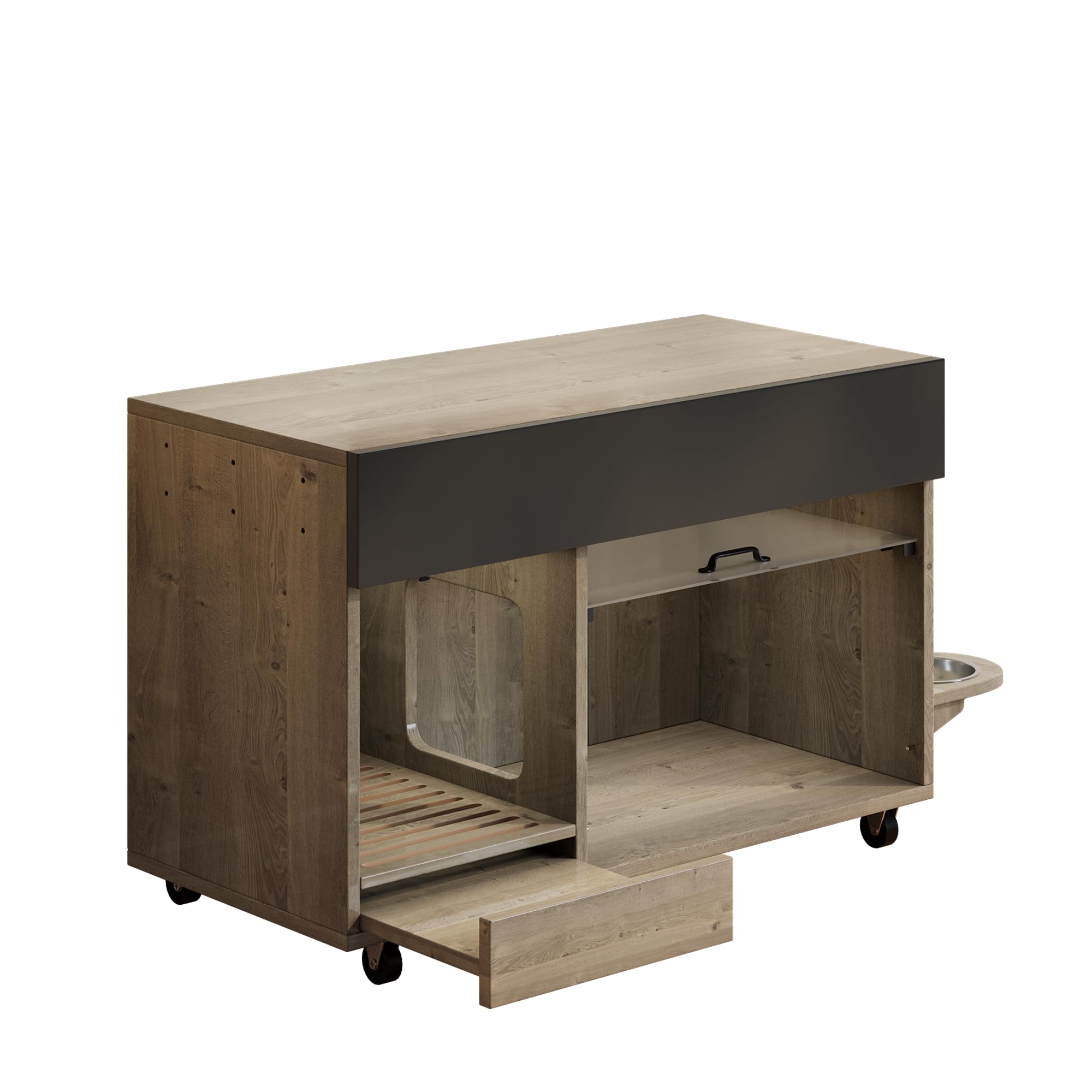 REXO Lettiera mobile per gatti con piatto per cibo per gatti, vassoio di raccolta della sabbia, piastra forata con gancio, senza lettiera per gatti, 100 × 45,5 × 67 cm, grigio antico e marrone, colore