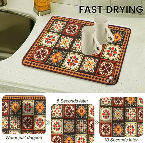 Image of HomeCloud Dish Drying Mat for Kitchen Counter - Super Absorbent, Non-Slip & Heat-Resistant - Quick Dry Rack Pad for Dishes, Utensils, Coffee Maker - Stain-Hiding Design (Coffee)