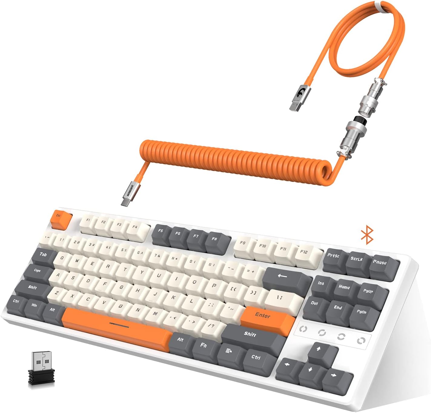 ATTACK SHARK K87 Wireless Keyboard,TKL Mechanical Keyboard,2.4G/BT 5.0/Wired Coiled Keyboard Cable,Hot Swappable Tactile Switch,Chroma RGB,3000 mAh Rechargeable Battery for Windows Mac white red and blue