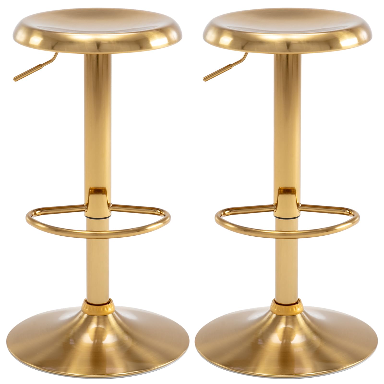 Brage Living Adjustable Bar Stools Set of 2, Swivel Round Metal Airlift Barstools, Backless Counter Height Bar Chairs for Kitchen Dining Room Pub Cafe (Gold)