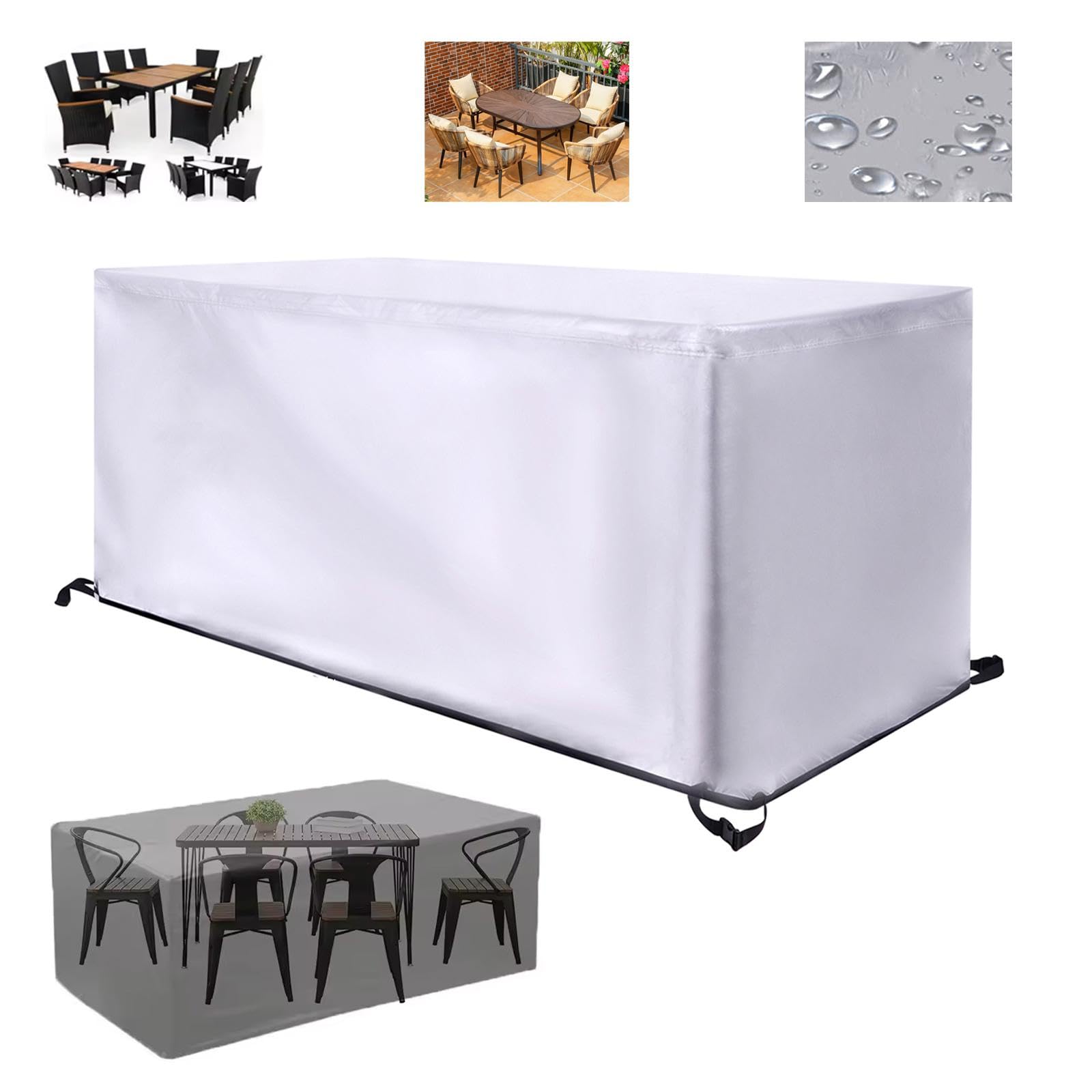 Garden Furniture Covers Rectangular, 220x80x65cm Silver Patio Set Cover Waterproof, 600D Heavy Duty Oxford Fabric Patio Furniture Covers for Garden Furniture, Outside Table Set Windproof, Anti-UV