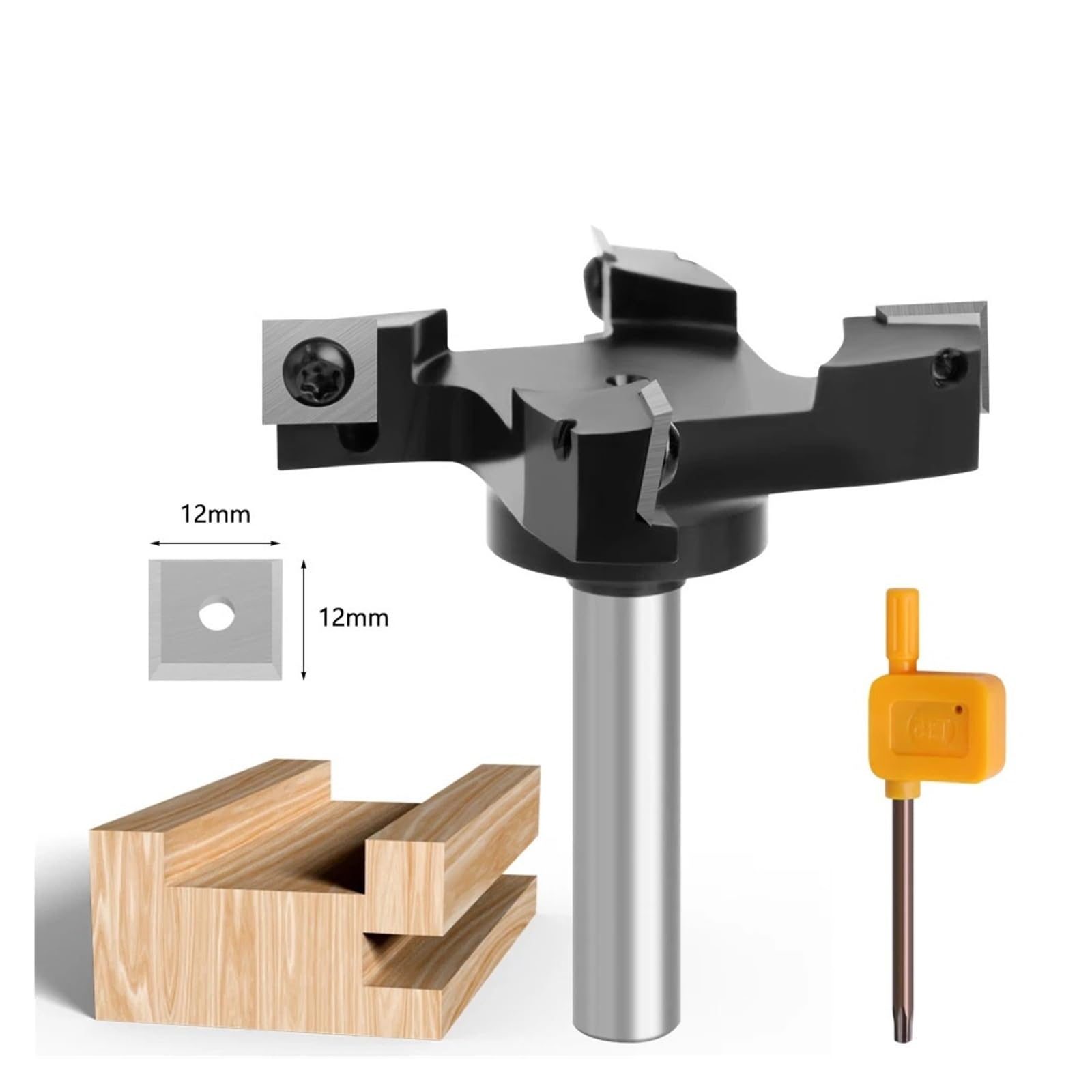 Bity routera Frez do napawania typu Spoilboard 12 mm 1/2" Chwyt Wymienne płytki do strugania Frezy czołowe Frezy czołowe typu wkładki Spoilboard CNC Frezy do napawania drewna (bit z chwytem 12 mm)(12.