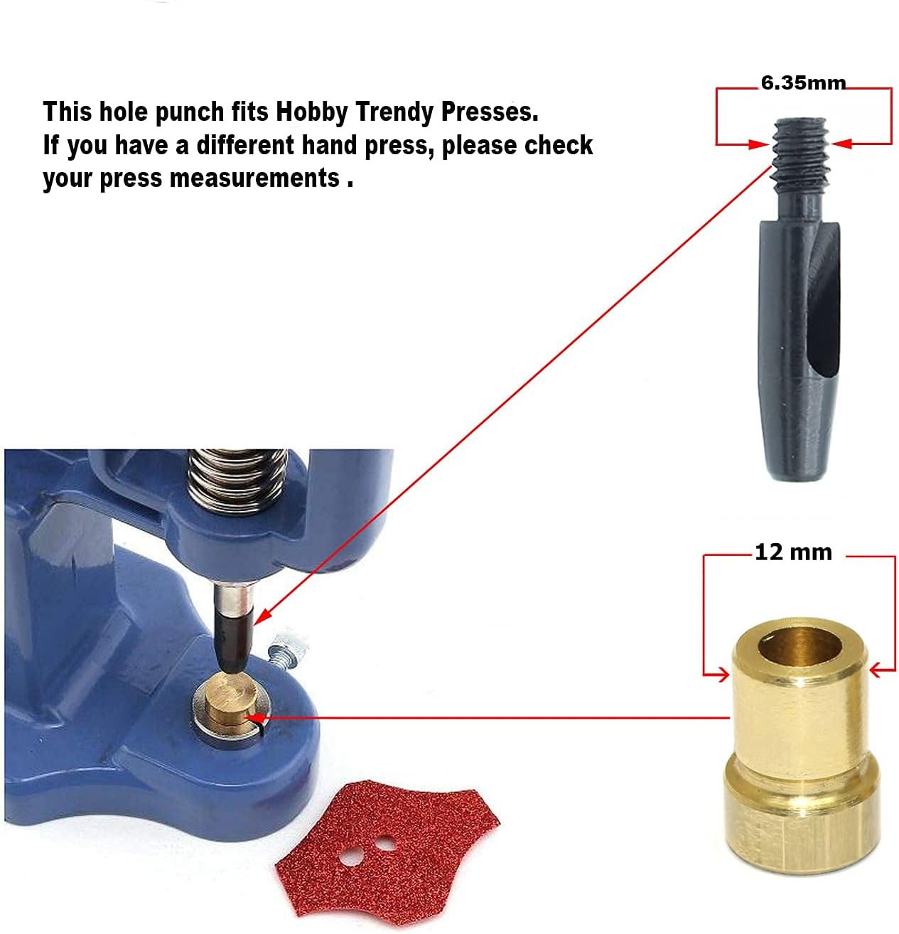 Hobby Trendy Hand Press Set with Hole Punches, Essential Dies for Snap Buttons, Eyelets, Grommets, Rivets Setting (Red Press)