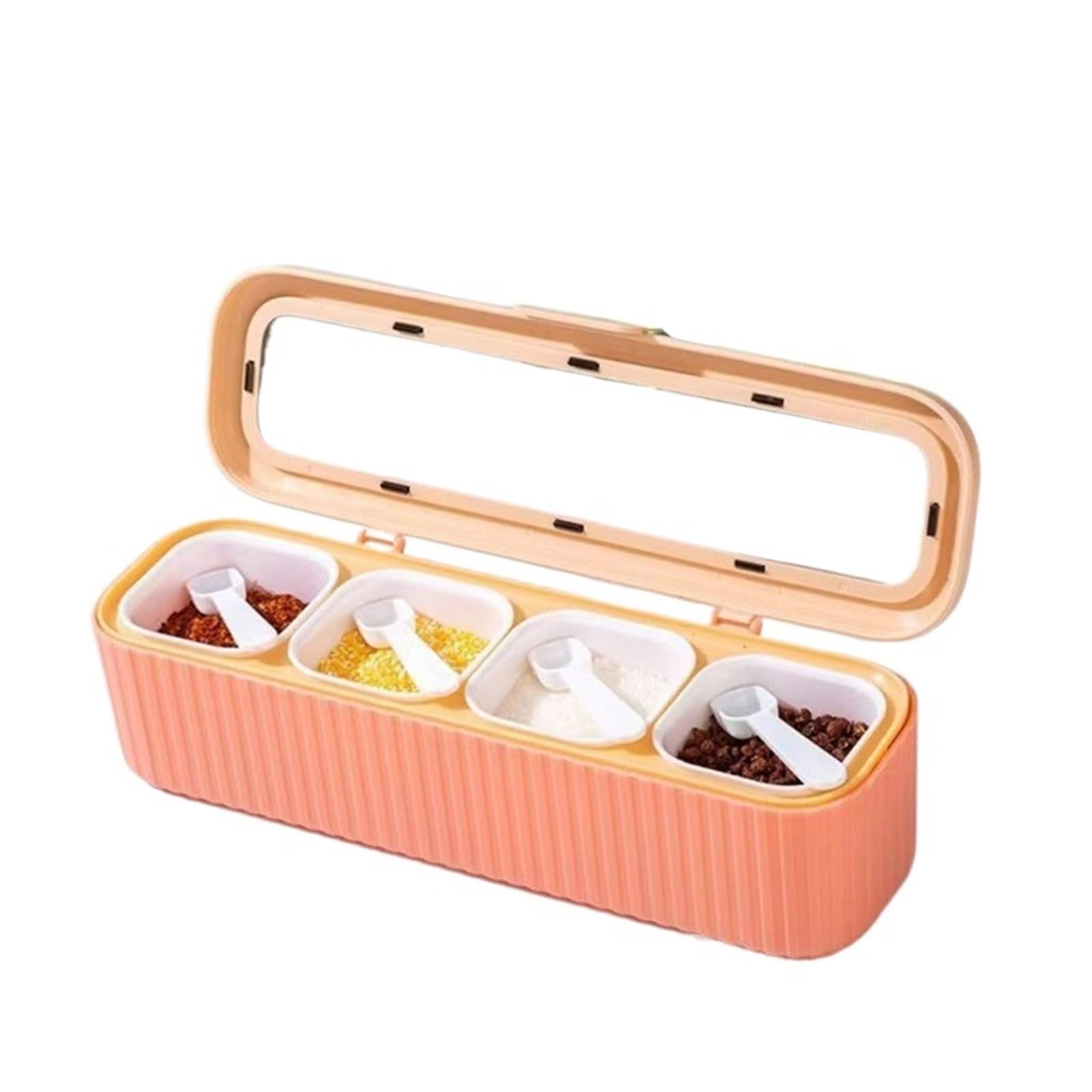 UBOHUZ Kitchen Thickened Seasoning Box Household Four-grid Combination Salt Tank Pepper Bottle Storage for Salt Sugar Spice Pepper(Pink)