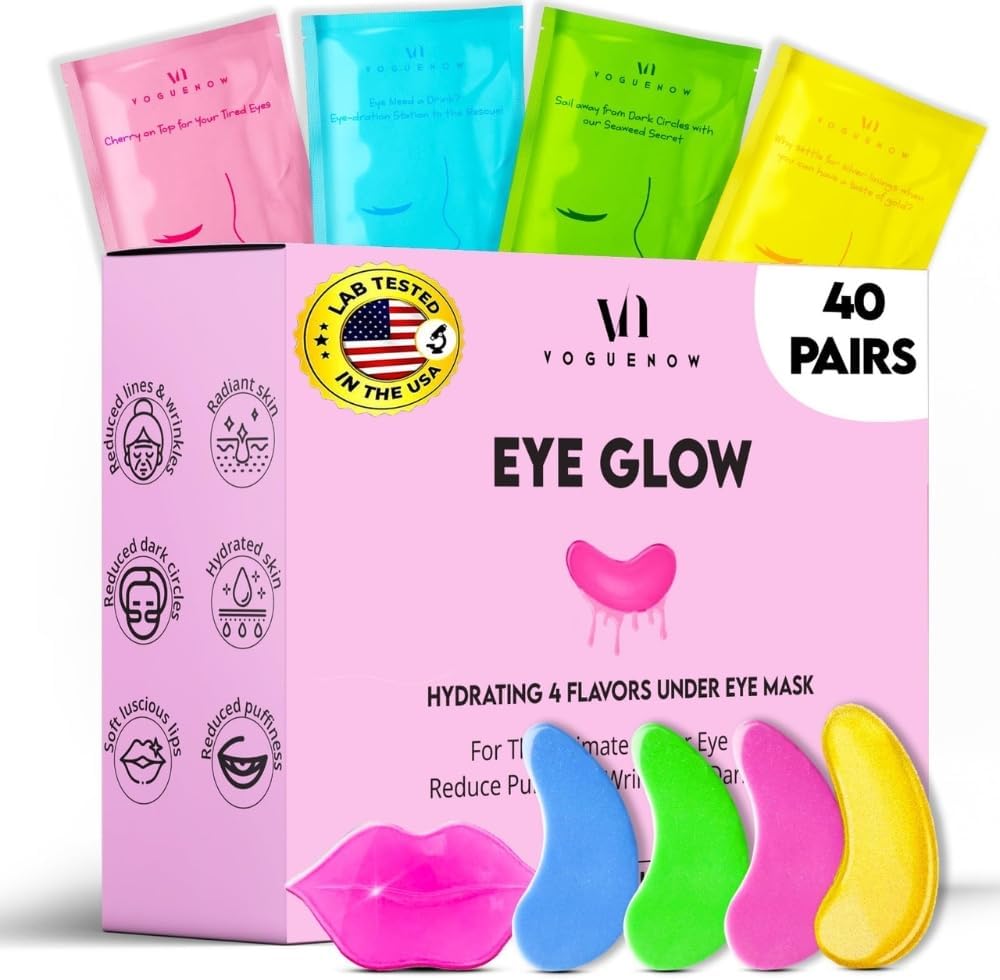 Under Eye Patches For Puffy Eyes (40 Sets) With Bonus Lip Masks - Under Eye Patches for Dark Circles and Puffiness - Hydrating 4 Flavors Eye Masks - Christmas Gifts for Women, Gifts for Women