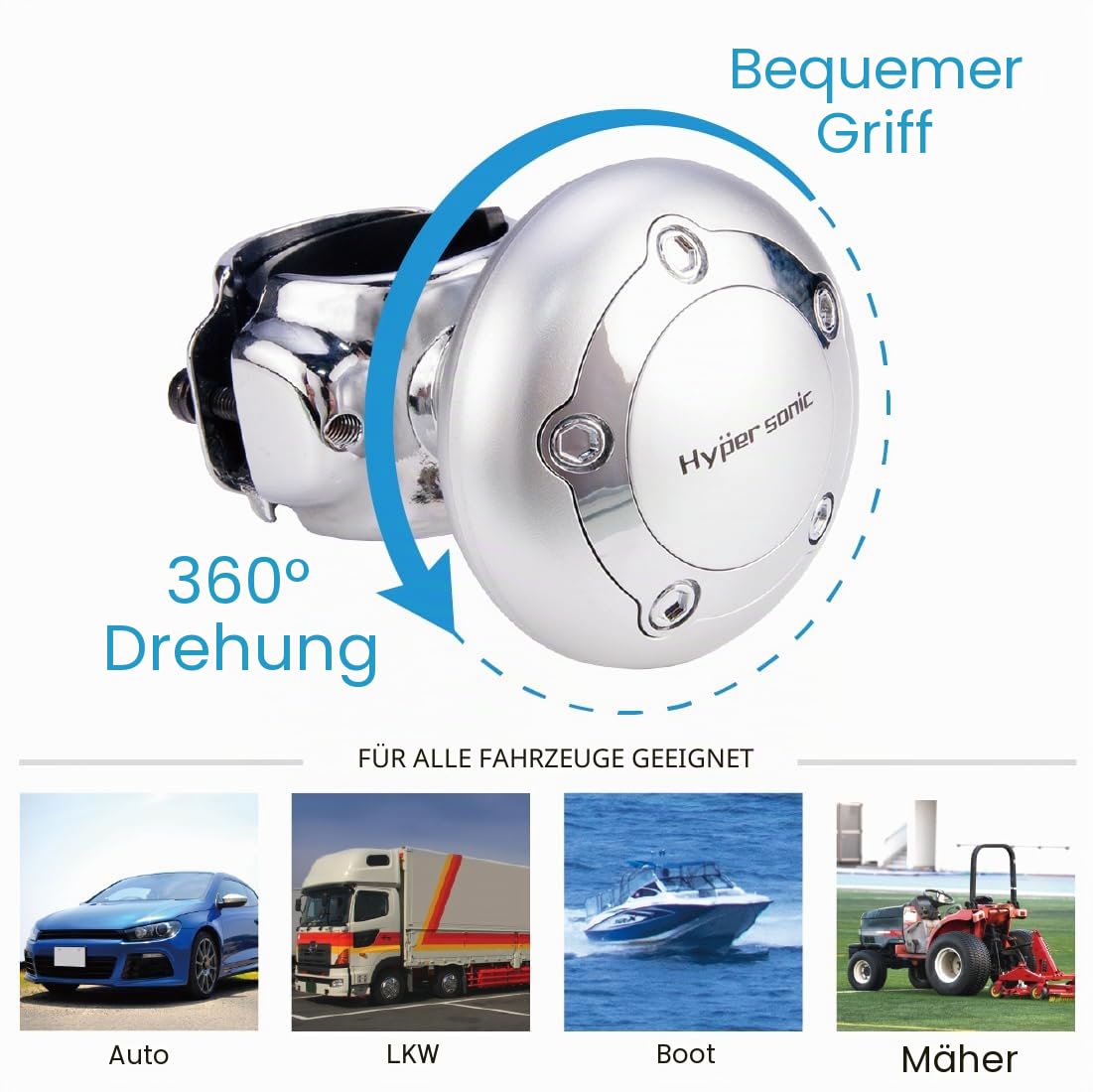 Hypersonic auto Silber Lenkrad Spinner Knopf Kunststoff Power Griff Zubehör
