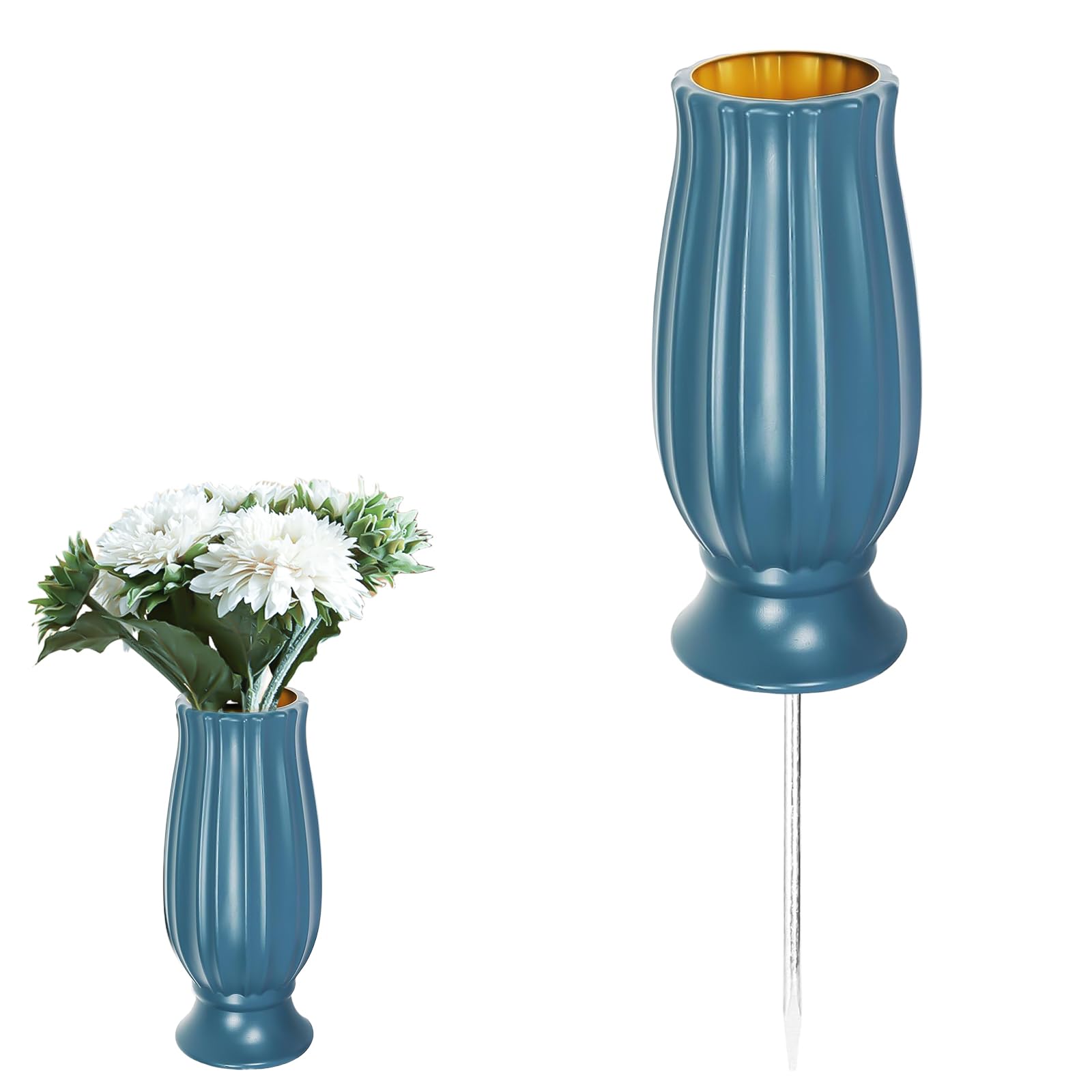 TOATELU Grabvase mit Erdspieß, Steckvase als Grabschmuck, Vase für Friedhofsgräber, Grabdeko Kunststoff, Blumenvase für Grab, für Grabstein Grab Friedhof Dekorationen, Blau