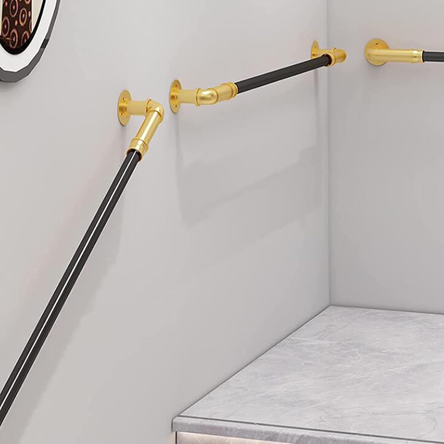 Industrial Staircase Handrail (1ft-20ft). Wrought Iron Banister Rail Wall Support Hand Railings for Stairs, Loft Corridor Anti-Slip Railings Support Rod, Metal Grab Bar Kit