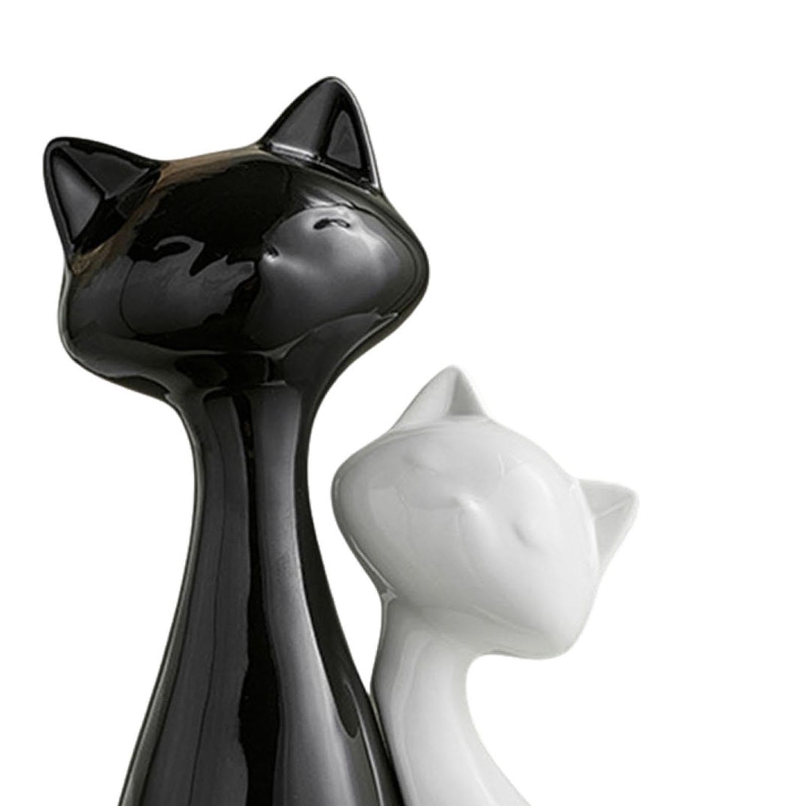 Coppia di Gatti Moderni in Ceramica Decorazione per Casa Scultura Astratta Statuina Collezionabile Adatta per Ufficio Soggiorno, L Black S White
