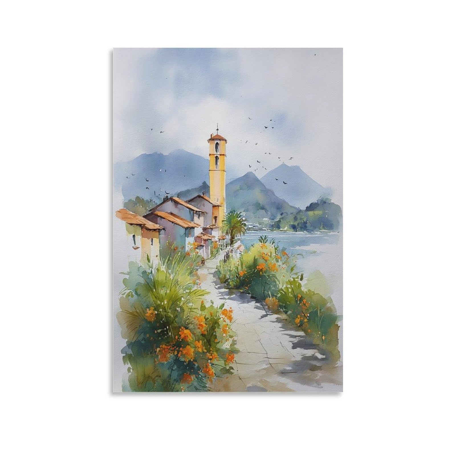 Lcynnh Unframe-Style Nicaragua Watercolor Painting_ Vintage Travel Poster Art 24X36inch(60X90cm) Vintage Watercolor Canvas Art