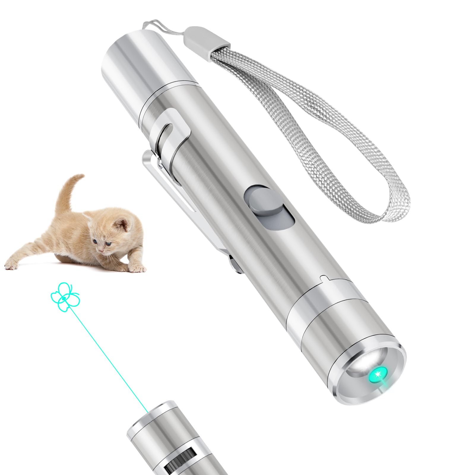 TBTeek Cat Toy, Unique Green Light, 7-in-1 Modes, 5 Fun Patterns, USB Charging, Interactive Toy for Kitten Dog Excrise(1pcs)