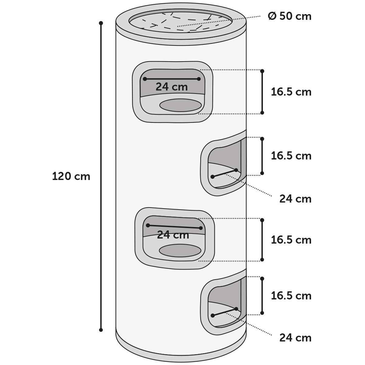 griffoir pour Chat – Tonneau à Gratter pour Chat - Flamingo Enes L - 120 cm – Ø 50 cm - Gris