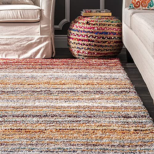 Image of Classie Ombre Pattern Shag Area Rectangular Rug, 7X10 Feet, Red Mixture
