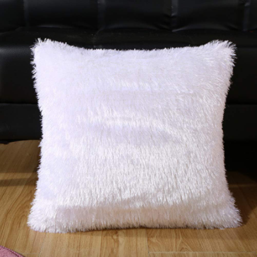 Coussin blanc en peluche 43x43 cm idéal pour cocooning au coin du feu