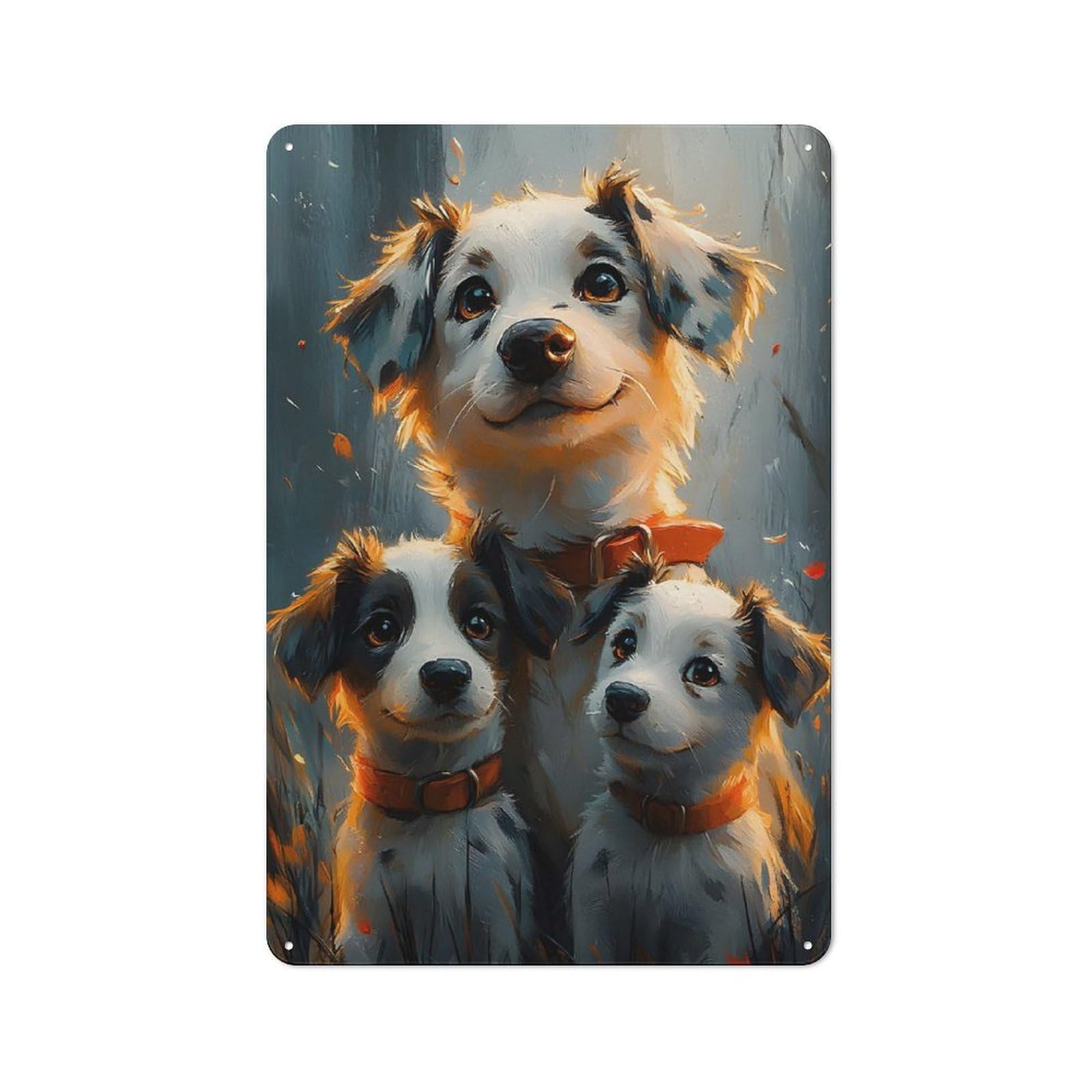 Junmoney Three Adorable Puppies For Man Cave Or Games Room, Retro Tin Sign 30X20cm, A Christmas Gift For People Styling Man Cave And Games Room