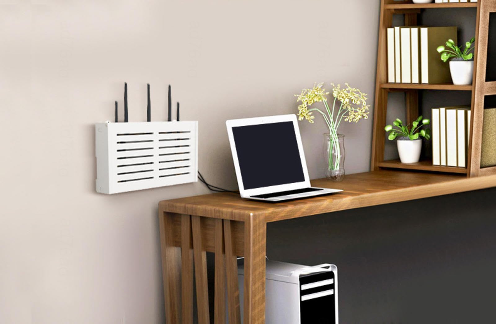 Cajas de Almacenamiento Wi-Fi Caja para Esconder Router Soporte Universal de Pared para Router Caja Madera para Tapar Router,A-38x20x8.5cm