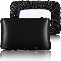 Fronha de Cetim COM ELÁSTICO | Tamanho Padrão 50x70 |Ideal para viagens, macia, portátil e antifrizz (2, Preto)