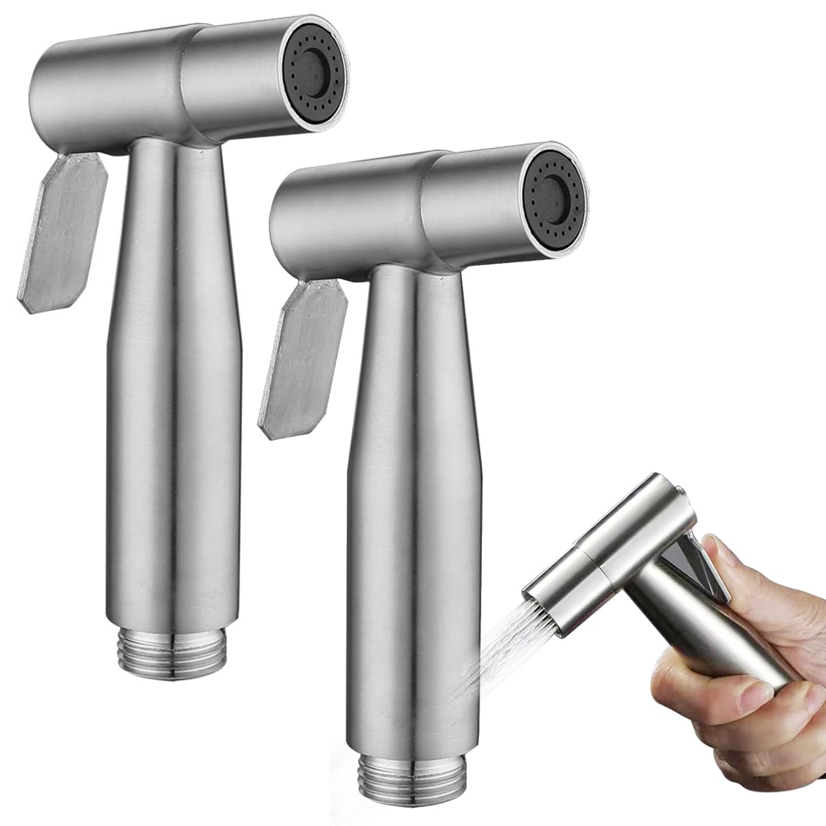 ECVV 2Pack 304 Stainless Steel Handheld Bidet Sprayer for Toilet Cloth Bathroom Diaper Sprayer Self Cleaning Shattaf Set with adjustable water Pressure Control
