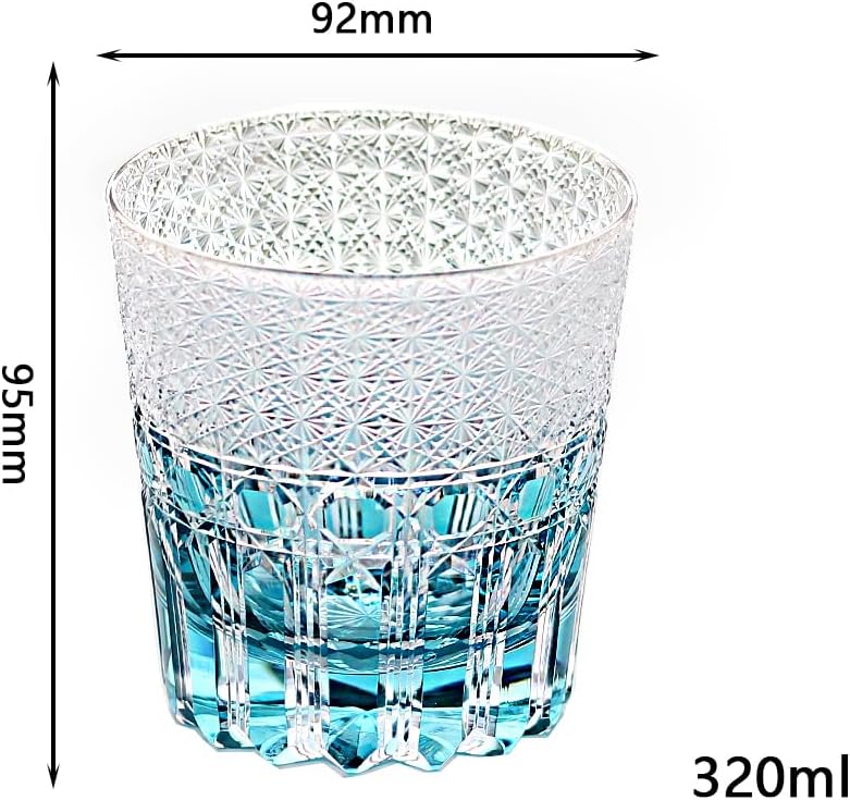 JINZHI Japanese Edo Kiriko Whiskey Glass Yulan Jade Wave Hand Engraved Crystal Old Fashioned Tumbler for Bourbon Scotch Luxury Barware (Whiskey glass)