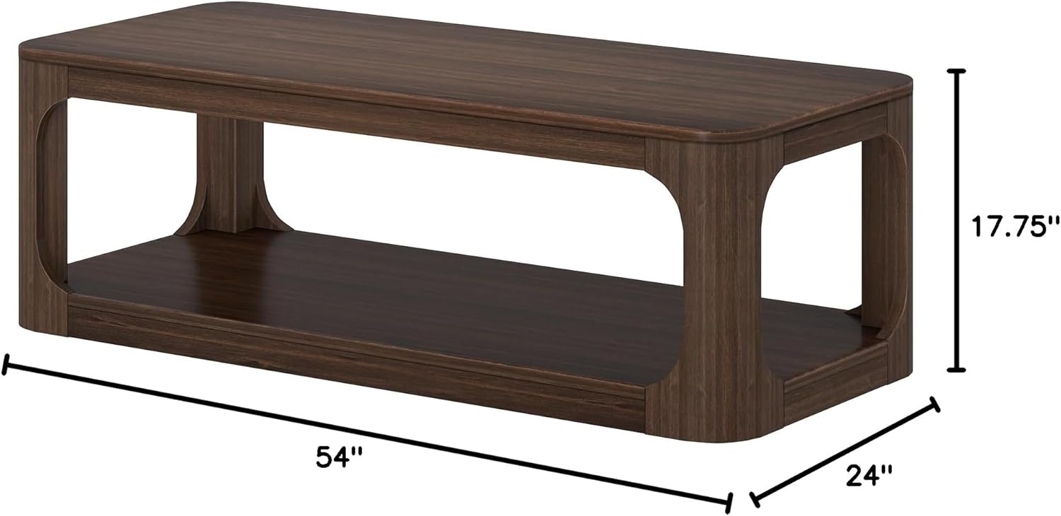 Plank+Beam Forma Coffee Table, 54 Inch Modern Coffee Table with Shelf, Contemporary Center Table with Storage Space, Rectangle Tea Table with Storage, Walnut