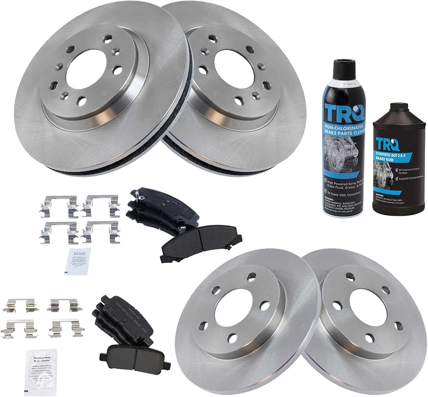 TRQ Front and Rear Brake Pad & Rotor Kit Brake Chemical Kit Brake Pads Brake Rotor Semi-Metallic Compatible with 2011-2013 Chevrolet Impala 2014-2016 Impala Limited