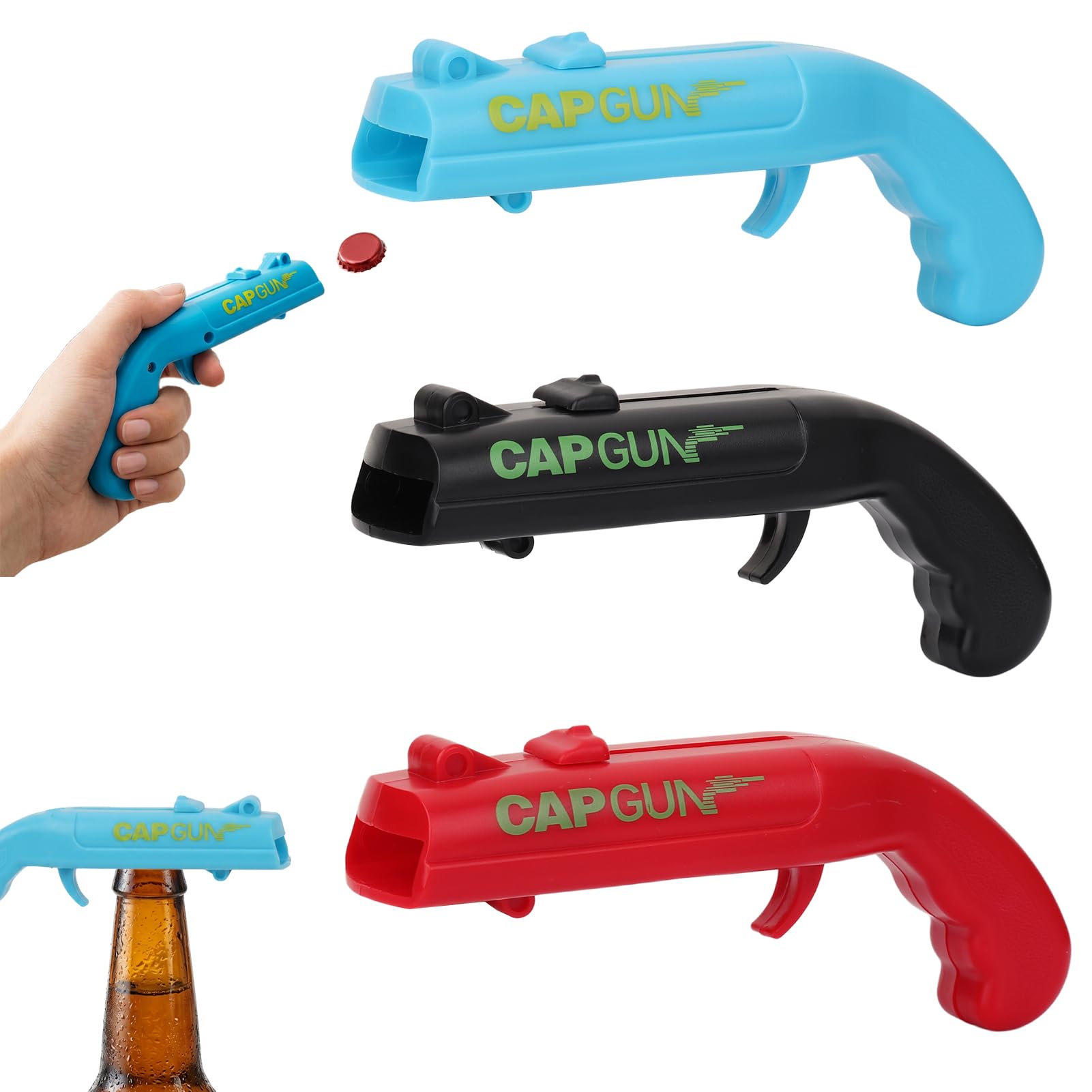XAVURO Cap Shooting Bottle Opener Gun for BBQs & Parties, 3Pcs