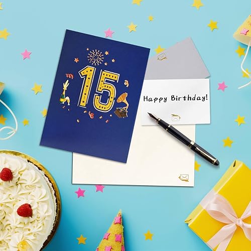 Miniatura 5 de GREETING ART Tarjeta de feliz cumpleaños 15, tarjeta de aniversario de boda 15 para marido y esposa, tarjeta de cumpleaños de 15 años para