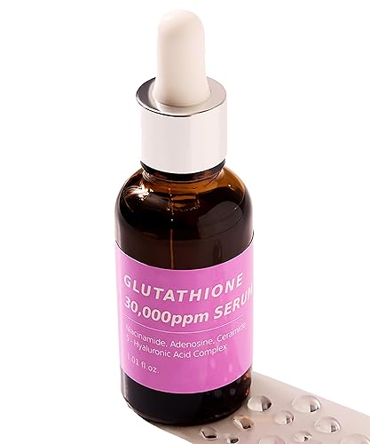 Pure Glutathione Glow Serum 30,000 ppm para manchas oscuras y tono desigual  Fórmula que aumenta el resplandor con niacinamida, 5 veces ácido