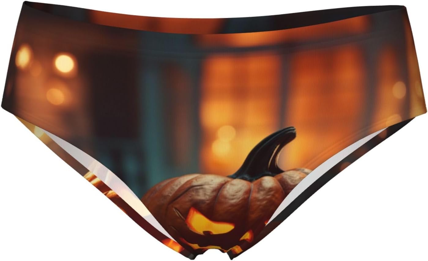 Halloween With Pumpkins Print Women'S Briefs Collection,Seamless Comfort Cotton Blend Underwear For Women,5 Sizes