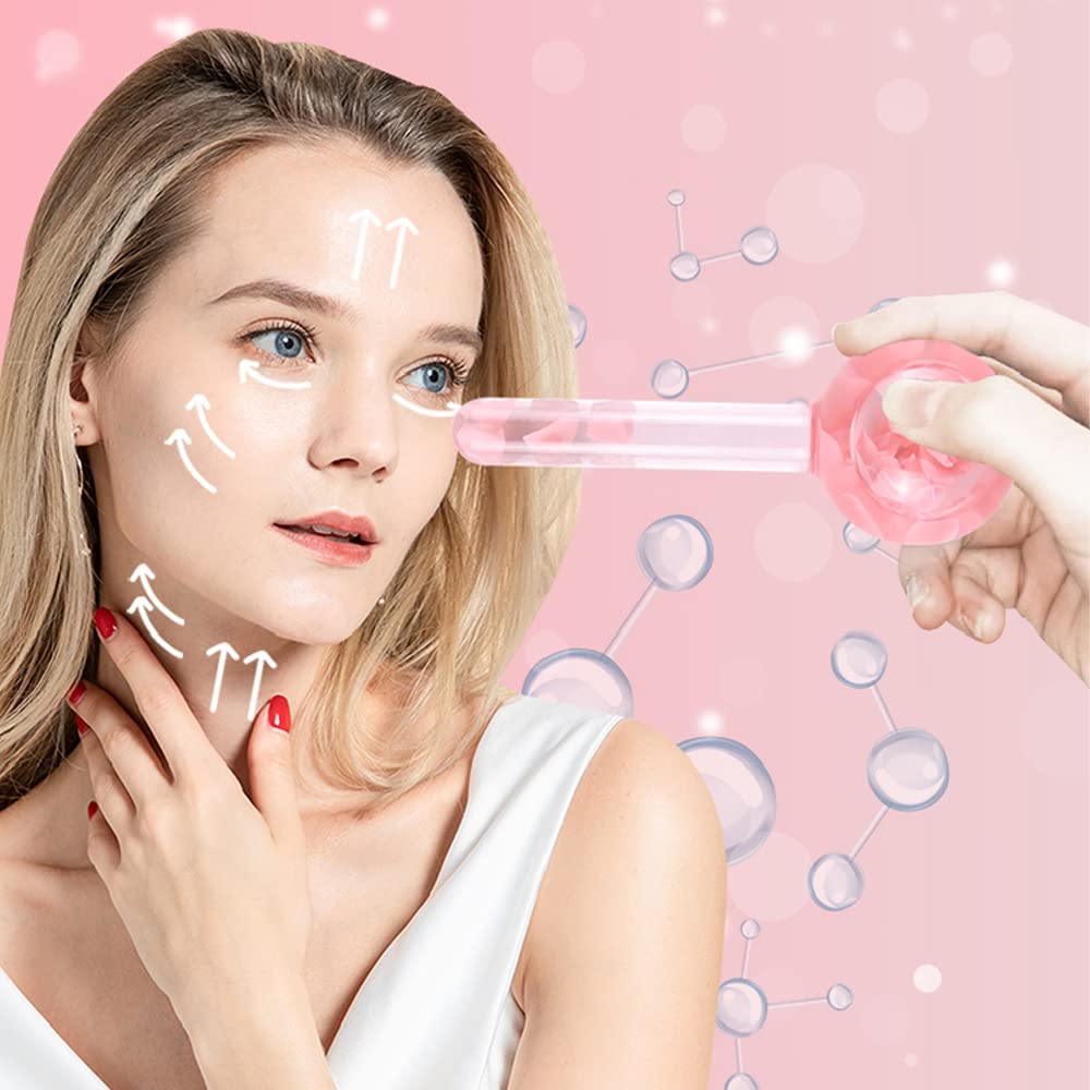 Eiskugeln für Gesichtsbehandlungen, straffen die Haut und reduzieren Schwellungen, kalte oder heiße Hautmassagegeräte, Eiskugeln für Gesicht verbessern die Durchblutung und dunkle Ringe (Rosa)