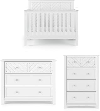 Child Craft Atwood Design 4-in-1 Convertible Baby Crib Nursery Furniture Set, Baby Bed, 3 Drawer Dresser and Chest Drawer, for Babies, Toddlers and Kids Bedroom (3 Piece - Matte White)