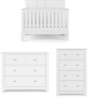 Child Craft Atwood Design 4-in-1 Convertible Baby Crib Nursery Furniture Set, Baby Bed, 3 Drawer Dresser and Chest Drawer, for Babies, Toddlers and Kids Bedroom (3 Piece - Matte White)