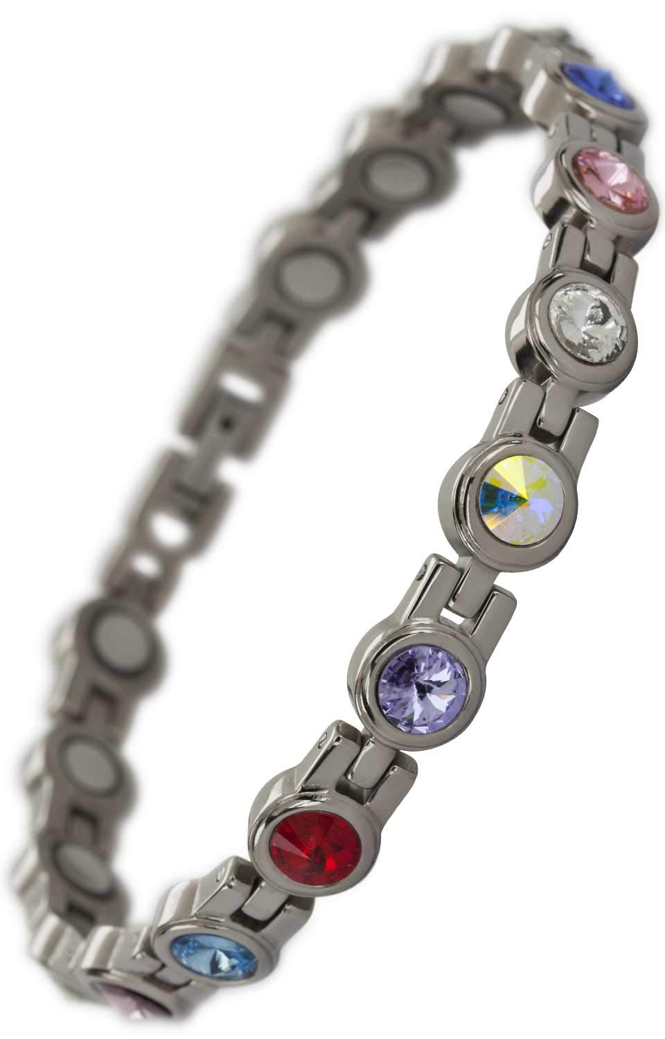 MPS® Ladies Magnetic Bracelet Arthritis Pain Relief Titanium Magnet Therapy for Women NORDIA Crystals Wristband with Links Removal Tool, Rainbow Crystals