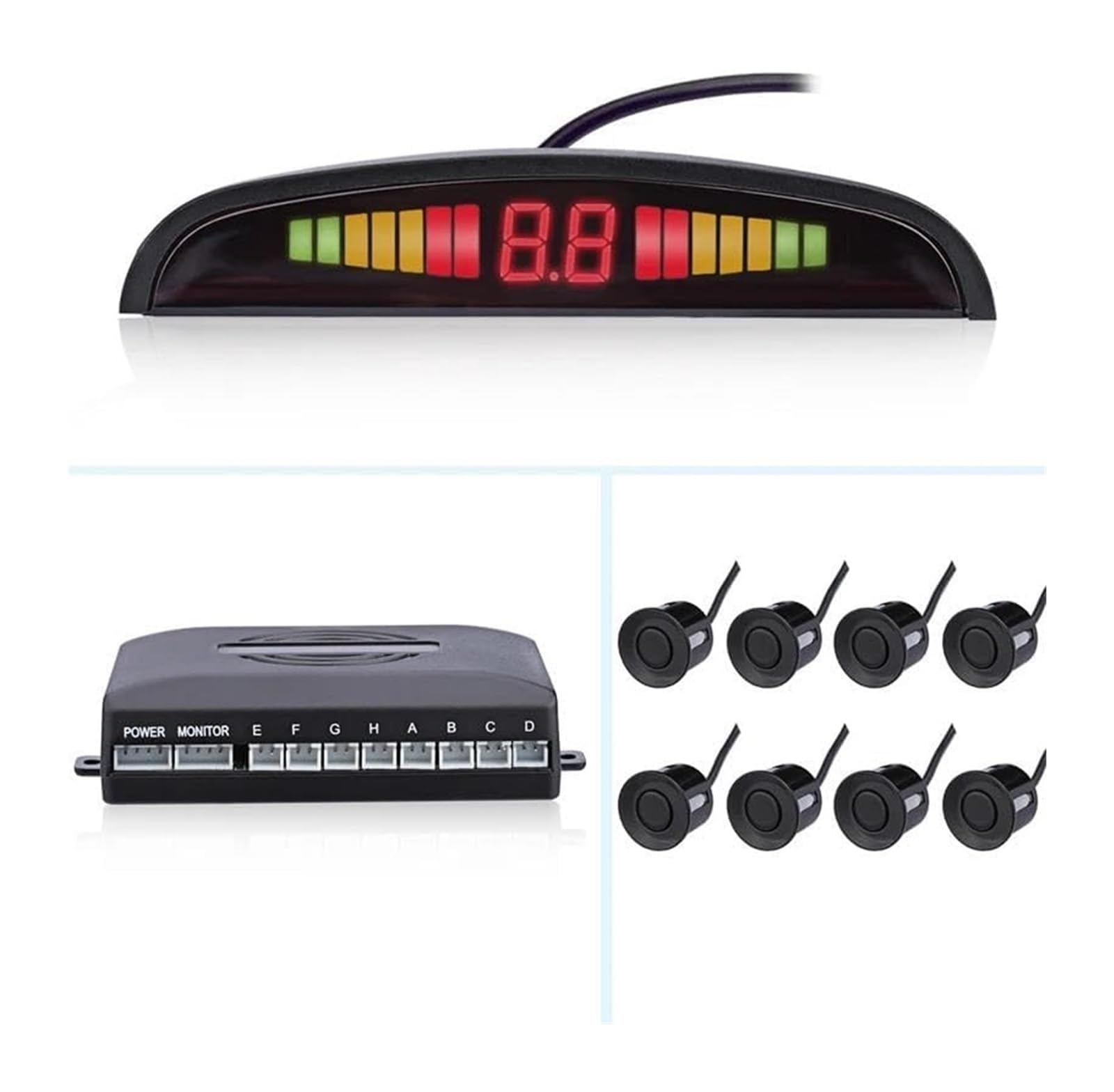 Kit Sensor Aparcamiento Parktronic Radar Marcha Atrás Trasero para Coche Pantalla Retroiluminada 8 Pulgadas Detector 12 V Sensor De Aparcami(Azul)