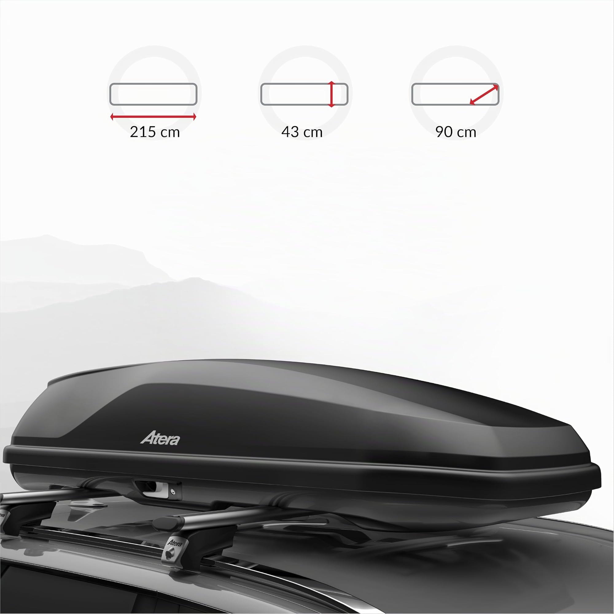 Atera 082294 Auto Dachbox Casar XL Schwarz - 75 kg Zuladung - ABS Material - für Dachgepäckträger - 215 x 90 x 43 cm - 530 Liter