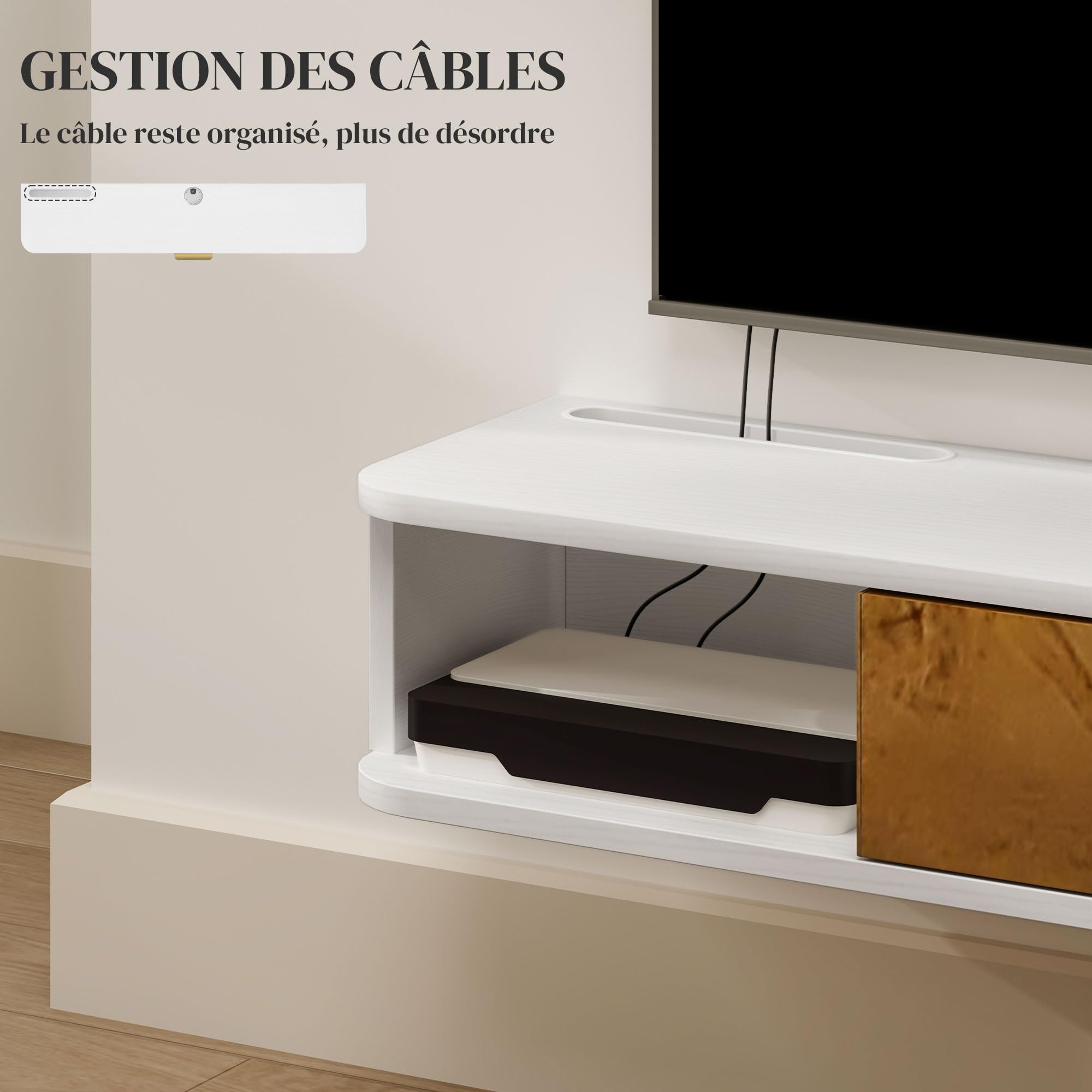 HOMCOM Ensemble Meuble TV Suspendu Passe-Câbles 120 x 24 x 16 cm Blanc